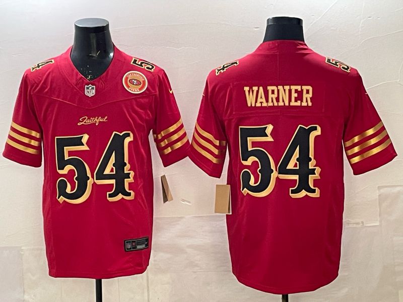 Men 2025 Nike San Francisco 49ers #54 Warner Red gold 5th generation Limited NFL Jersey 0069